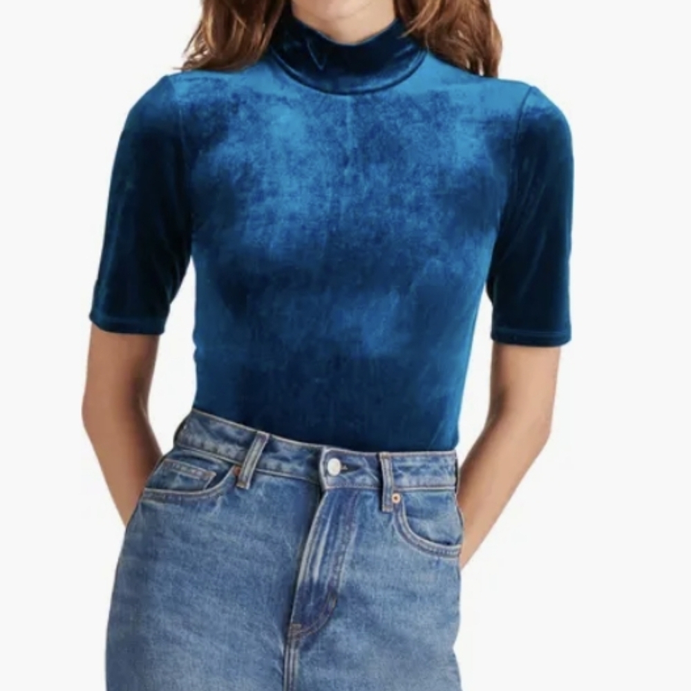 Steve Madden Teal Bodysuit XL Velvet NWT Deep Teal Mock Neck $59